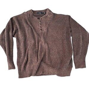 RedHead Sweater Mens 2XLT Brown Chunky Knit Henley Comfortable Soft Warm Button